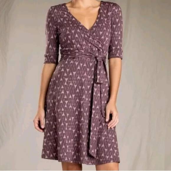 Toad & Co Dresses & Skirts - Toad & Co Mauve Geometric‎ Wrap Dress Tie Waist Short Sleeve Size XS